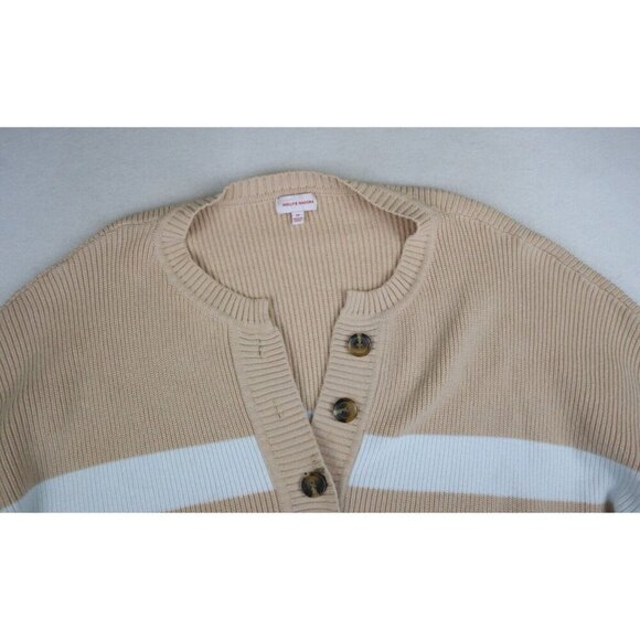 MOLLY & ISADORA - WOMEN'S BEIGE & WHITE STRIPED PULLOVER HENLEY SWEATER - 5X - Picture 3 of 5